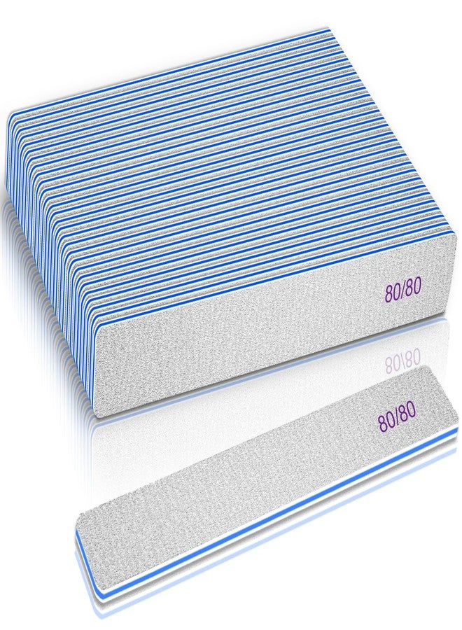BLESWIN Nail Files 80/80, 25Count 80 Grit Acrylic Nail Files for Artificial Nails, Reusable Double Sided Buffering Files Emery Board for Nails Jumbo Zebra Nail File - Image 1